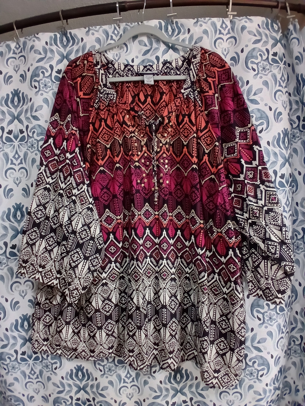 Catherines Ombre Geo Peasant Blouse - Pink & Orange